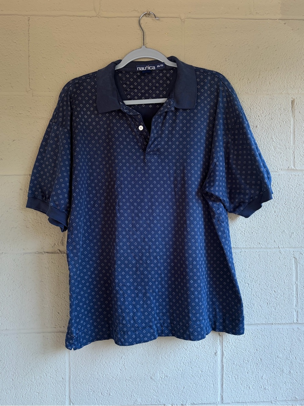 Vintage Nautica Men's Navy Geometric Short Sleeve Polo